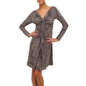Norma Kamali Twist Front Jersey Animal Print Dress Stretchy Leopard Size XXL
